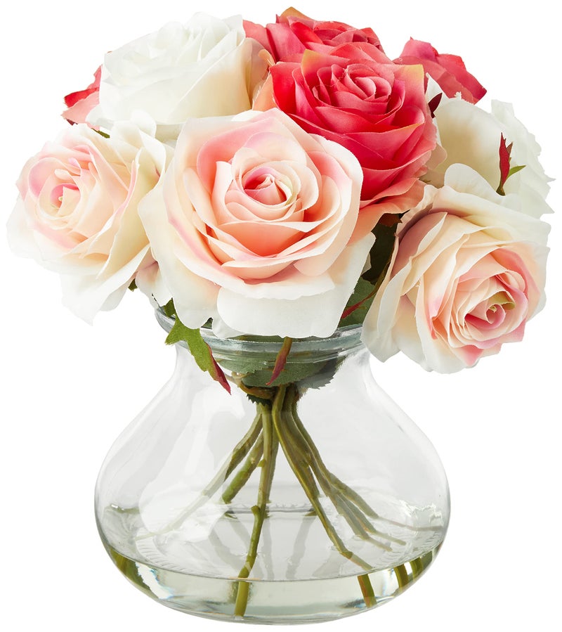 Nearly Natural Rose Arrangement with Vase - Image 2